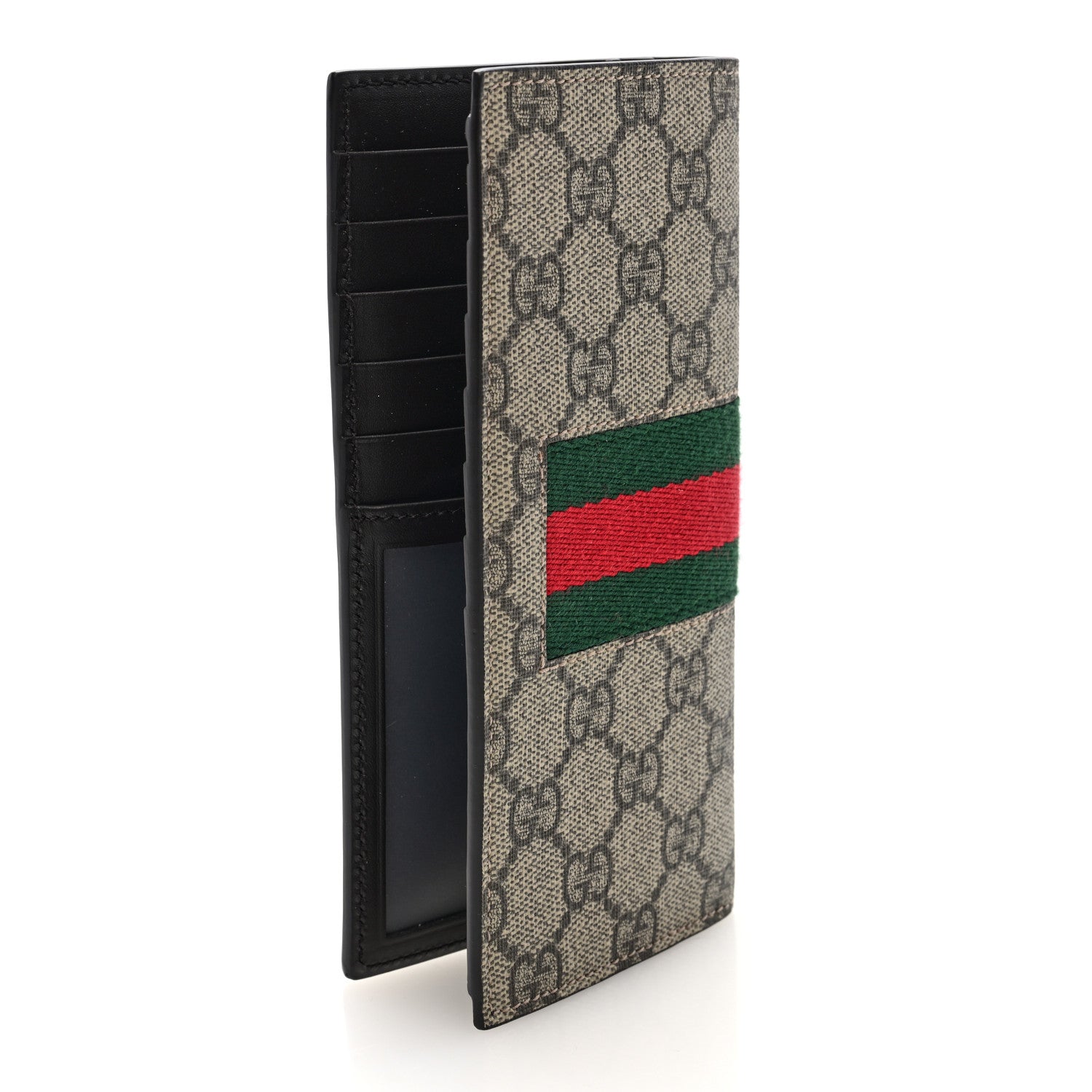 Gucci GG Supreme Monogram Selleria Calfskin Web New Web Long Wallet Beige Ebony Cocoa 3 of 7