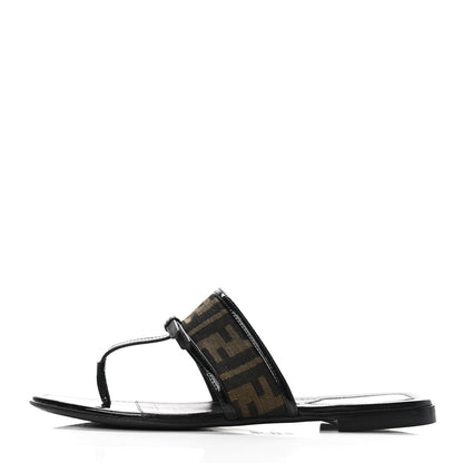 Fendi Patent Zucca Thong Sandals 36.5 Black 1 of 8
