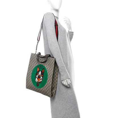 Gucci Soft GG Supreme Monogram Web Bosco Patch Vertical Tote Beige New Shamarock 2 of 11