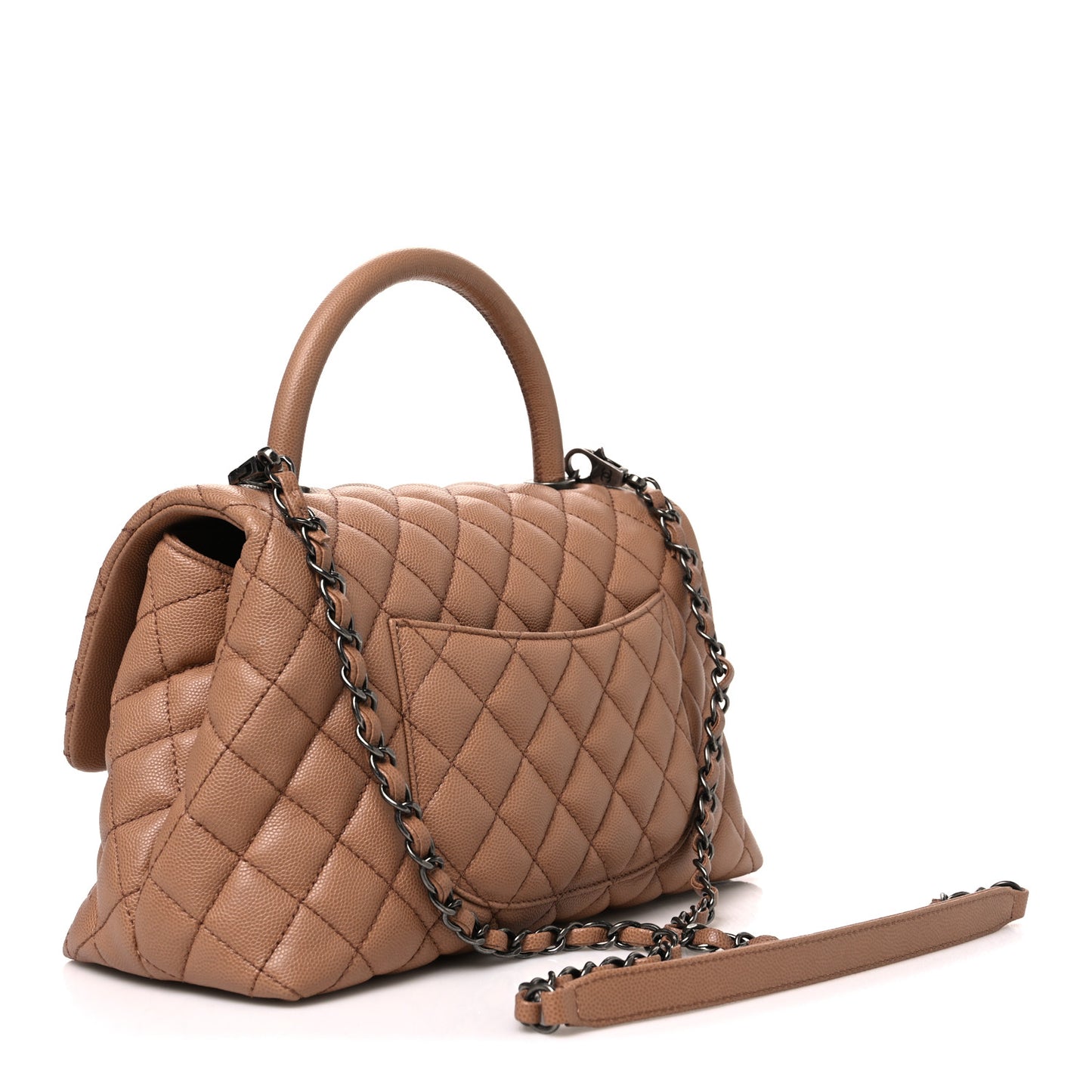 Caviar Quilted Small Coco Handle Flap Beige