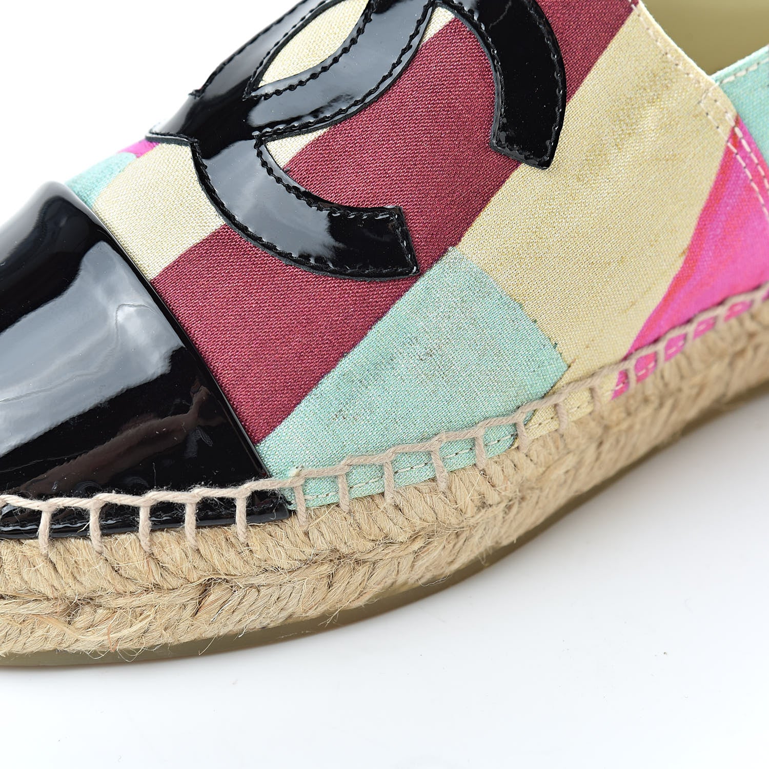 Chanel Patent Fabric Striped CC Espadrilles 39 Multicolor Black 10 of 13