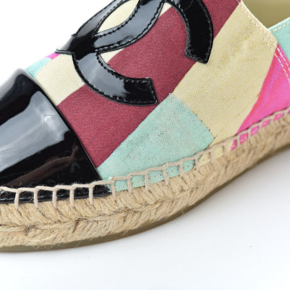 Chanel Patent Fabric Striped CC Espadrilles 39 Multicolor Black 10 of 13