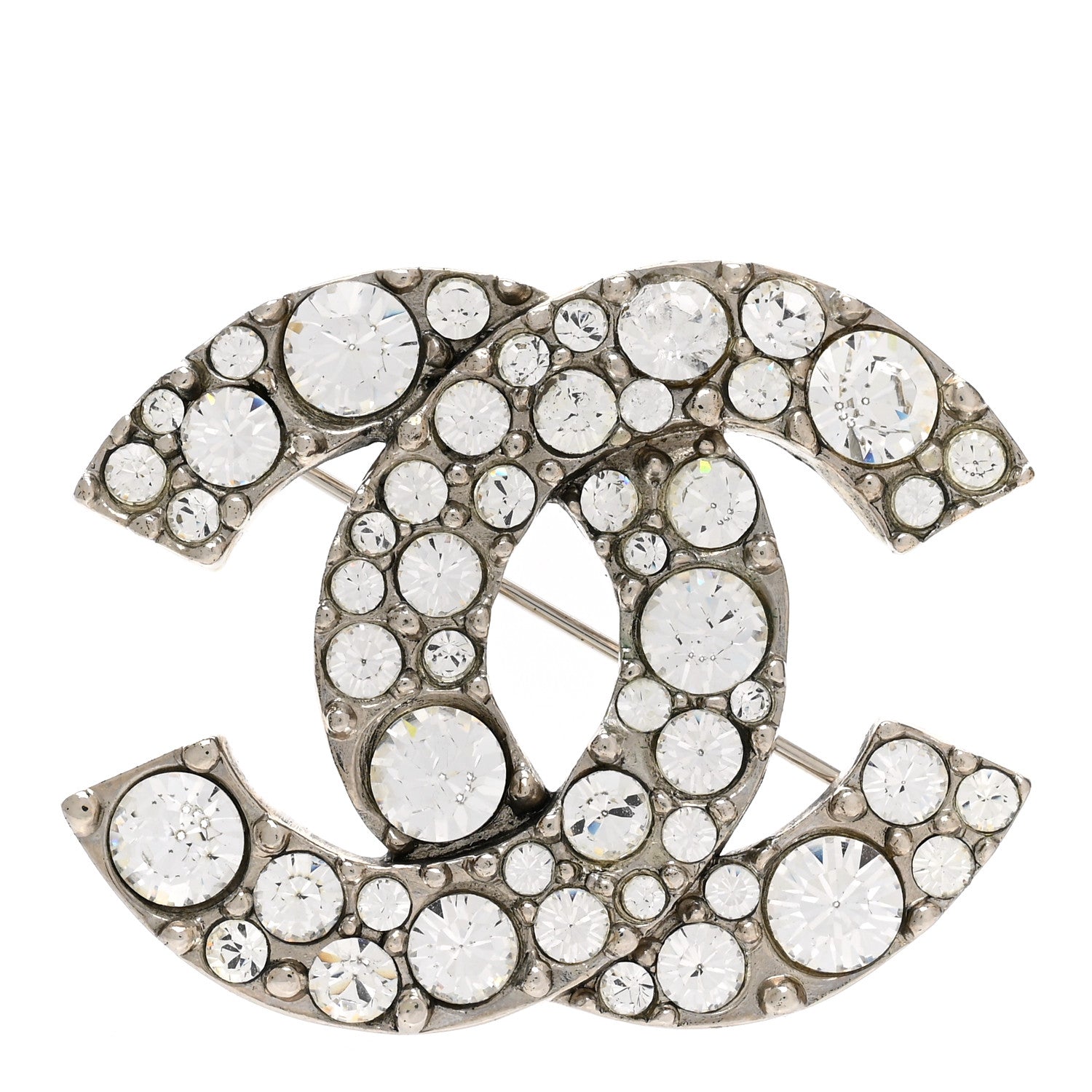 Chanel Crystal Large CC Brooch Silver 1 of 4