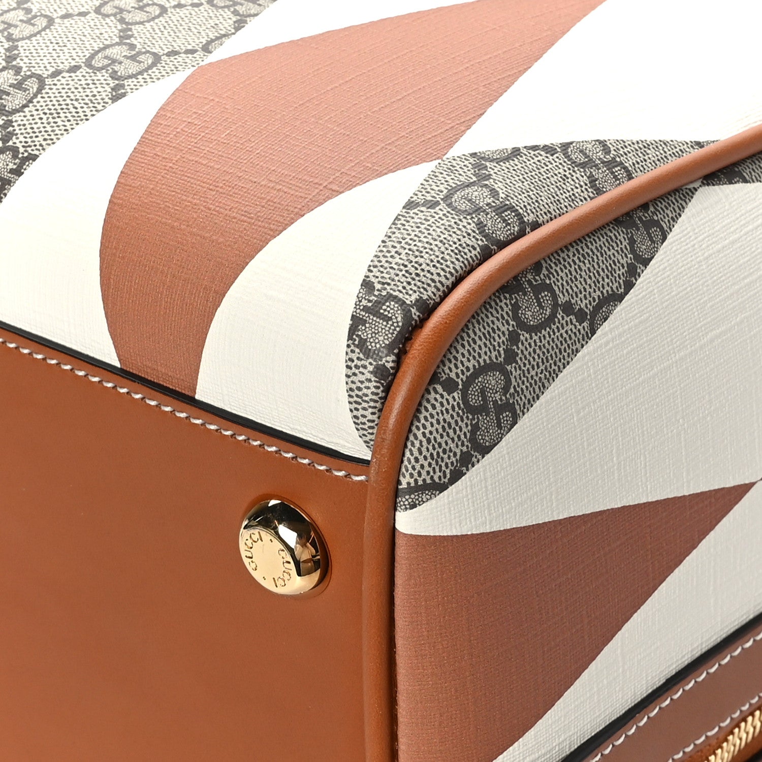 Gucci GG Supreme Monogram Calfskin Rhombus Print Duffle Bag Beige Ebony Mystic White Hazel Brown 8 of 10