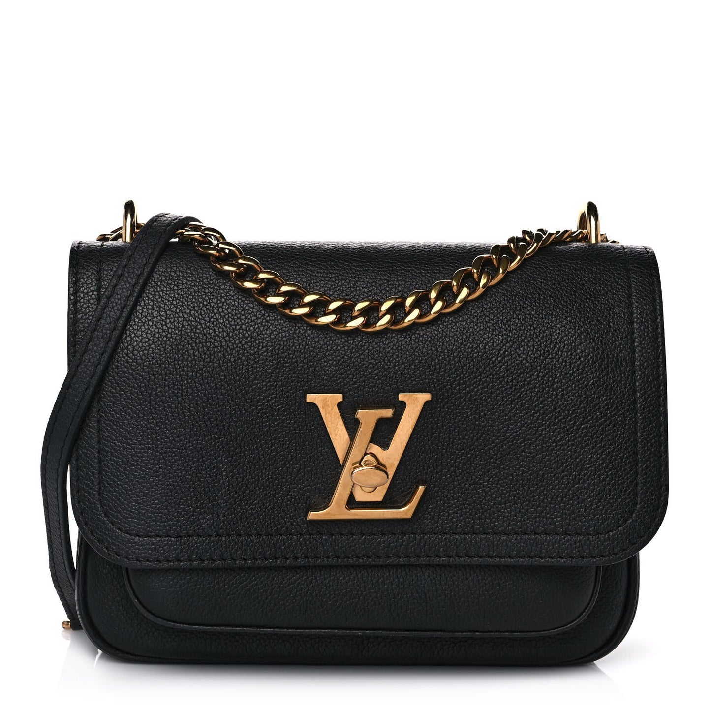 Grained Calfskin Lockme Chain Bag Black