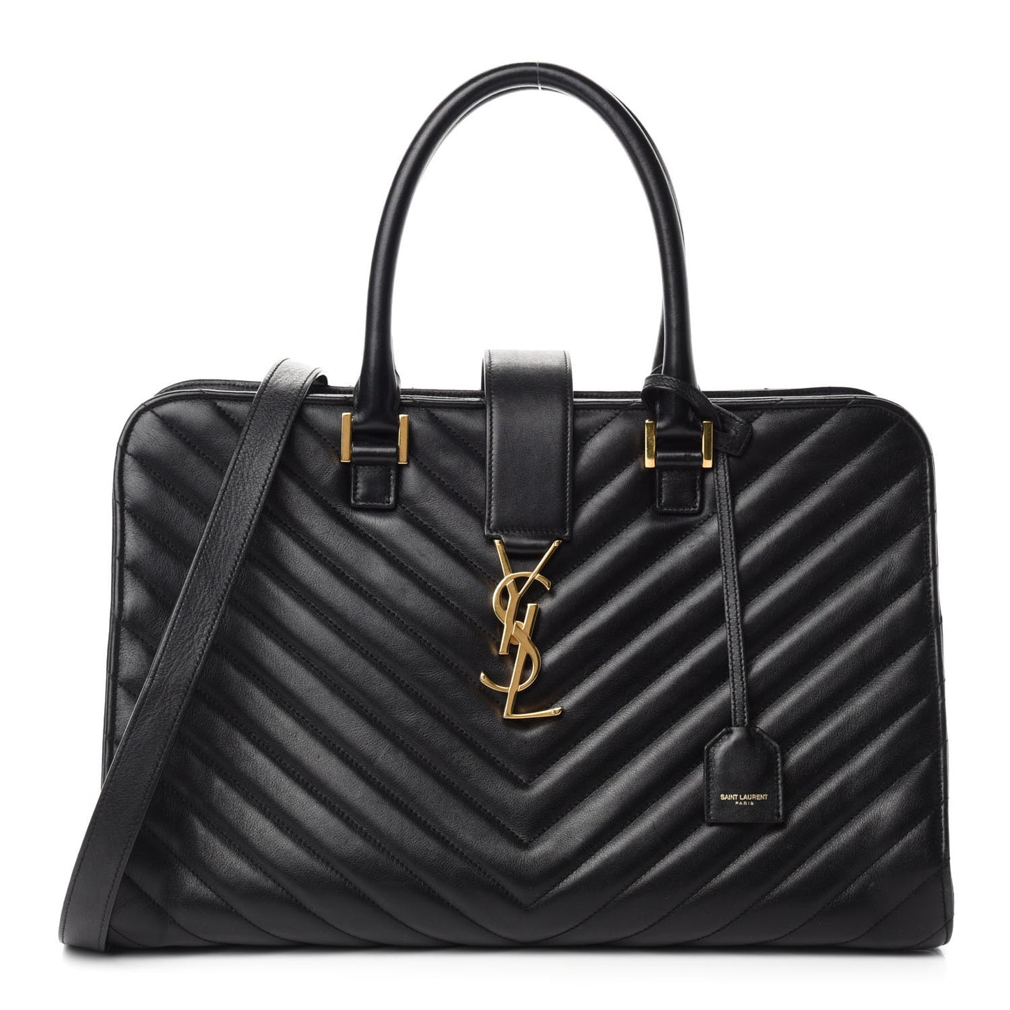 Calfskin Matelasse Chevron Medium Monogram Cabas Black