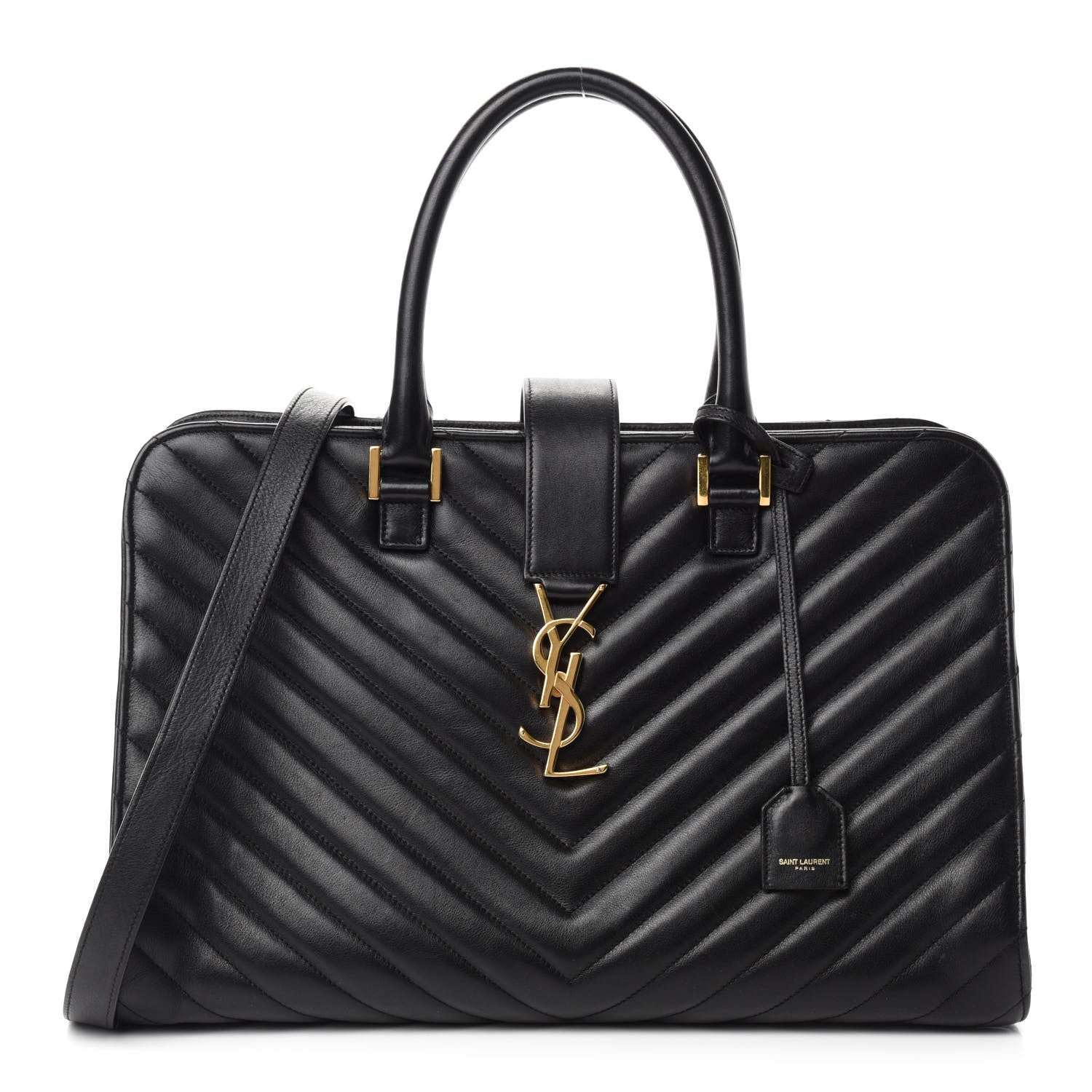 Saint Laurent Calfskin Matelasse Chevron Medium Monogram Cabas Black 1 of 12