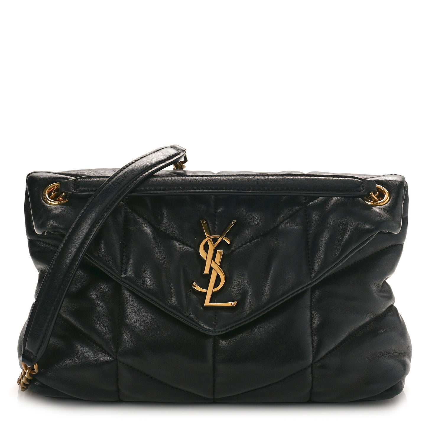 Lambskin Quilted Small Loulou Puffer Monogram Chain Satchel Black