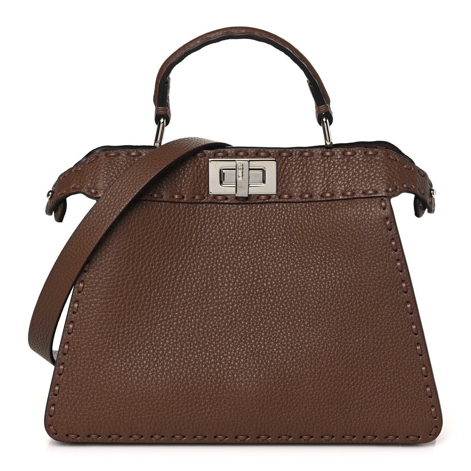 Fendi Cuoio Roma Sellerissima Nappa Sintetica Tape Stitch Small Peekaboo I SEE U Satchel Fettuccia 1 of 10