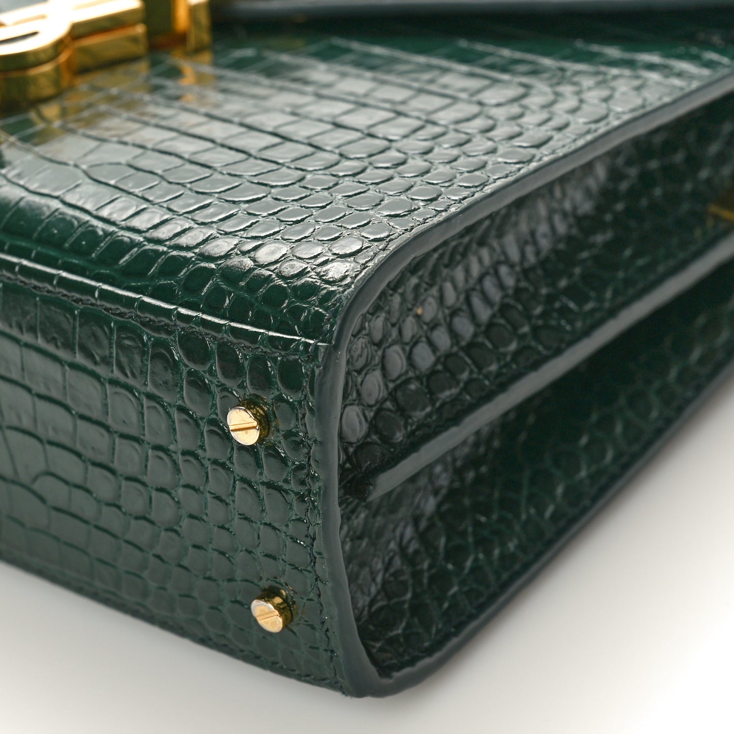 Calfskin Crocodile Embossed Mini Classic Monogram Cassandra Top Handle Dark Mint