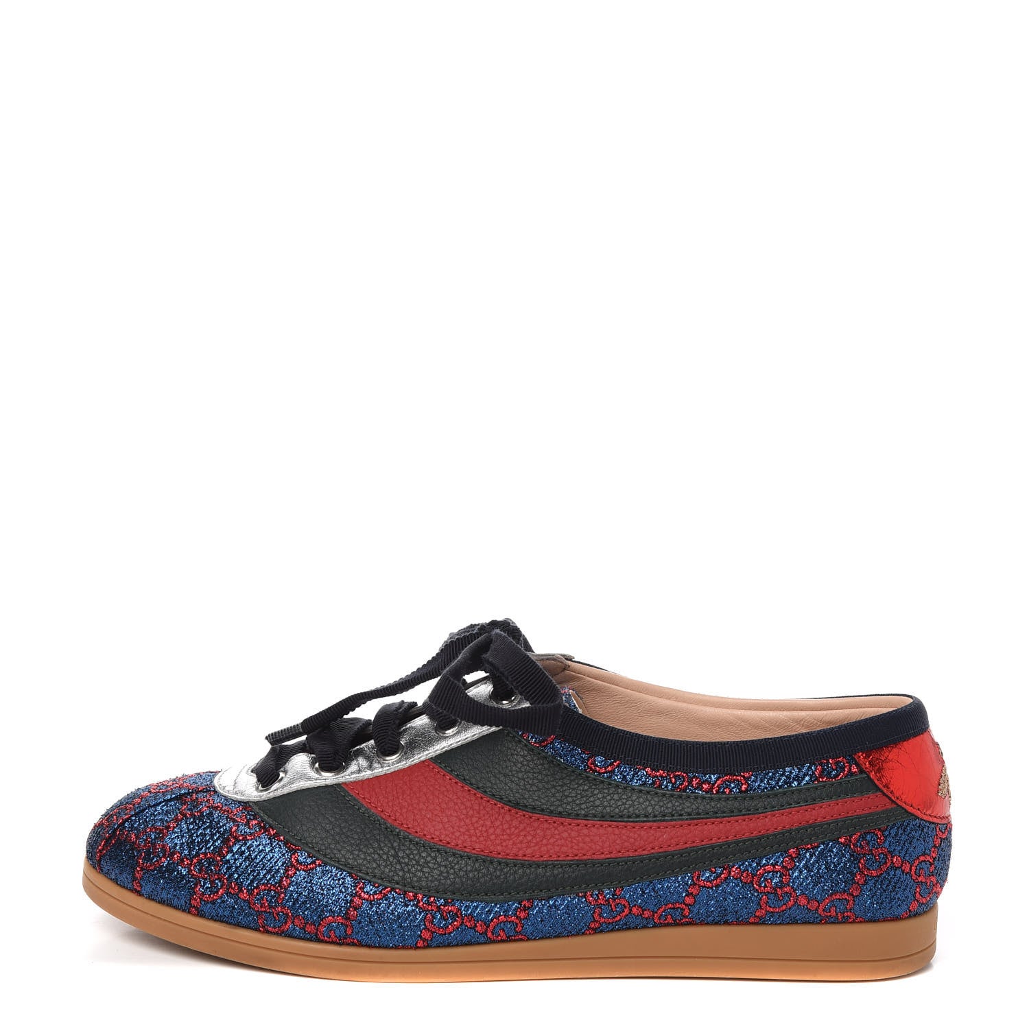 Gucci Lurex Calfskin Web GG Monogram Womens Falacer Sneakers 39.5 Iridescent Blue Iridescent Red Silver 1 of 9