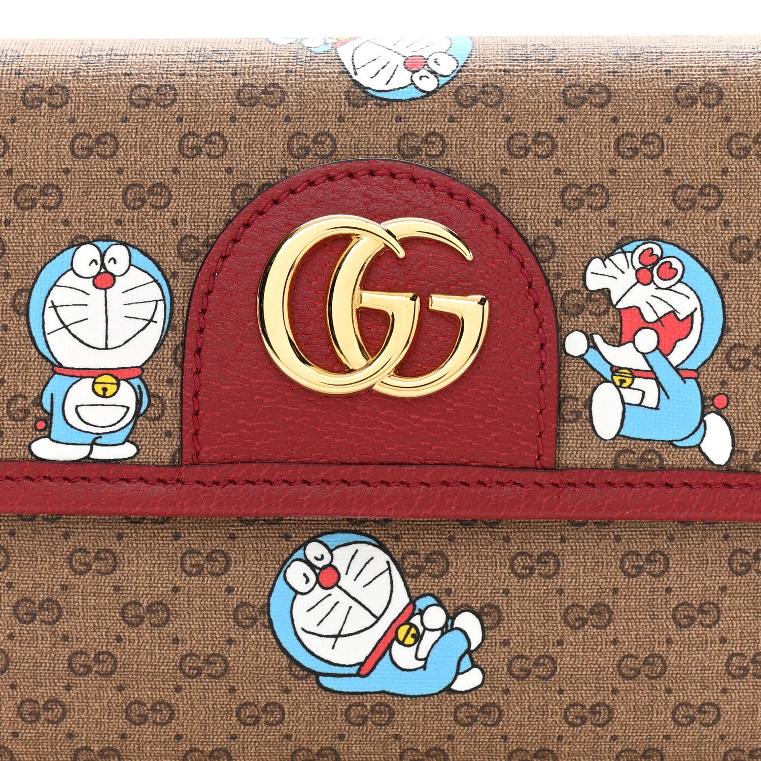 Gucci X DORAEMON Mini Vintage GG Supreme Monogram Web Slim Belt Bag Beige Cherry Red 8 of 10