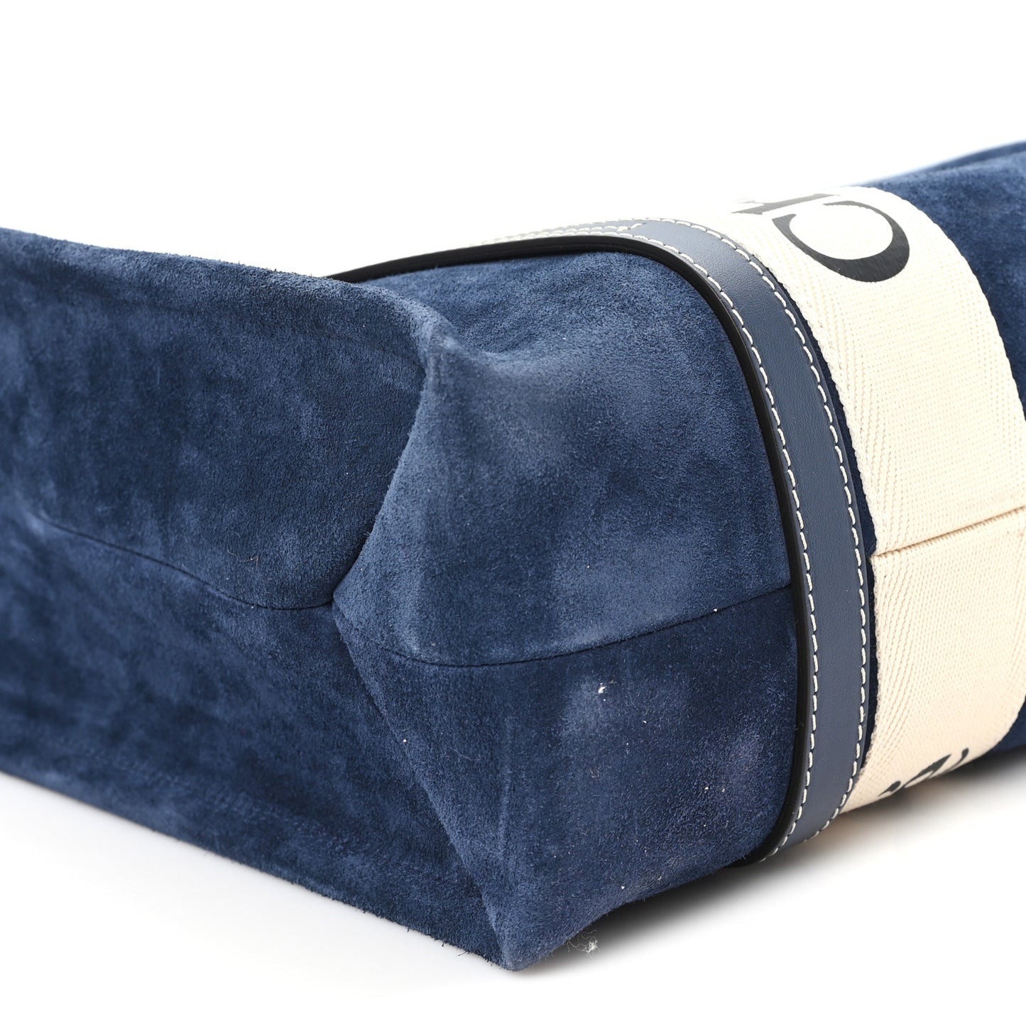 Suede Calfskin Medium Woody Ribbon Tote Navy