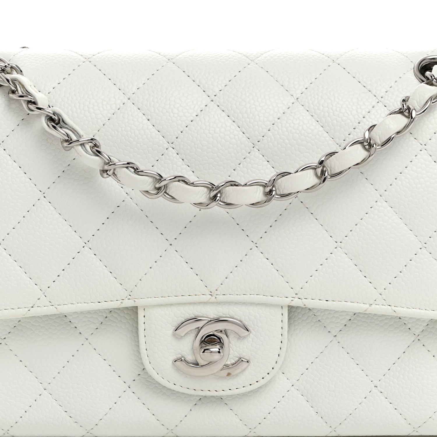 Chanel Caviar Quilted Medium Double Flap White 8 of 11