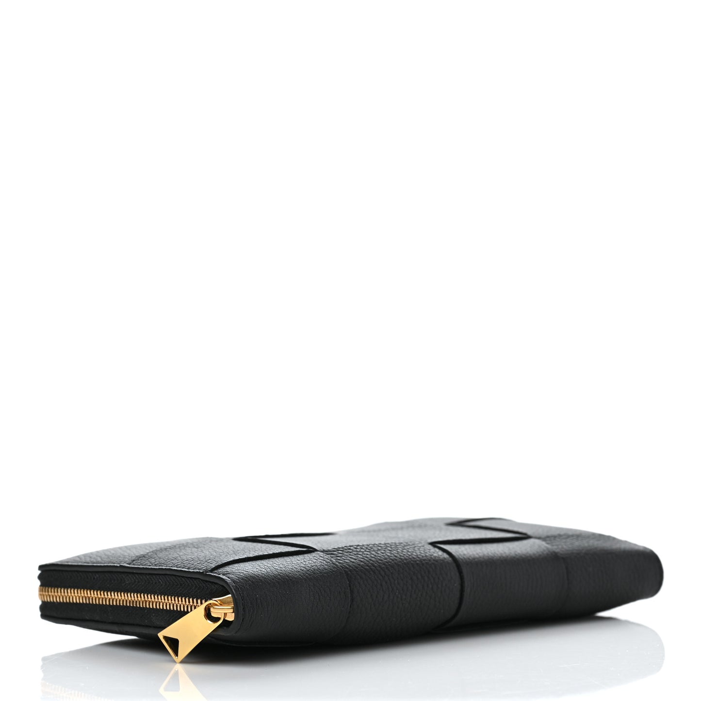Grained Calfskin Maxi Intrecciato Zip Around Wallet Black