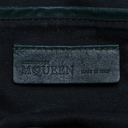 Alexander McQueen Pebbled Calfskin Large Skull Padlock Zip Around Tote Dark Green 6 of 28