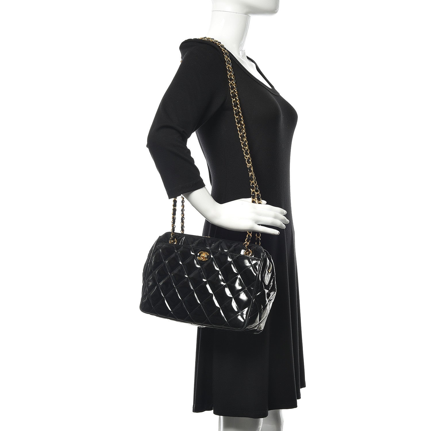 Chanel Patent Quilted Camera Case Black 2 of 11