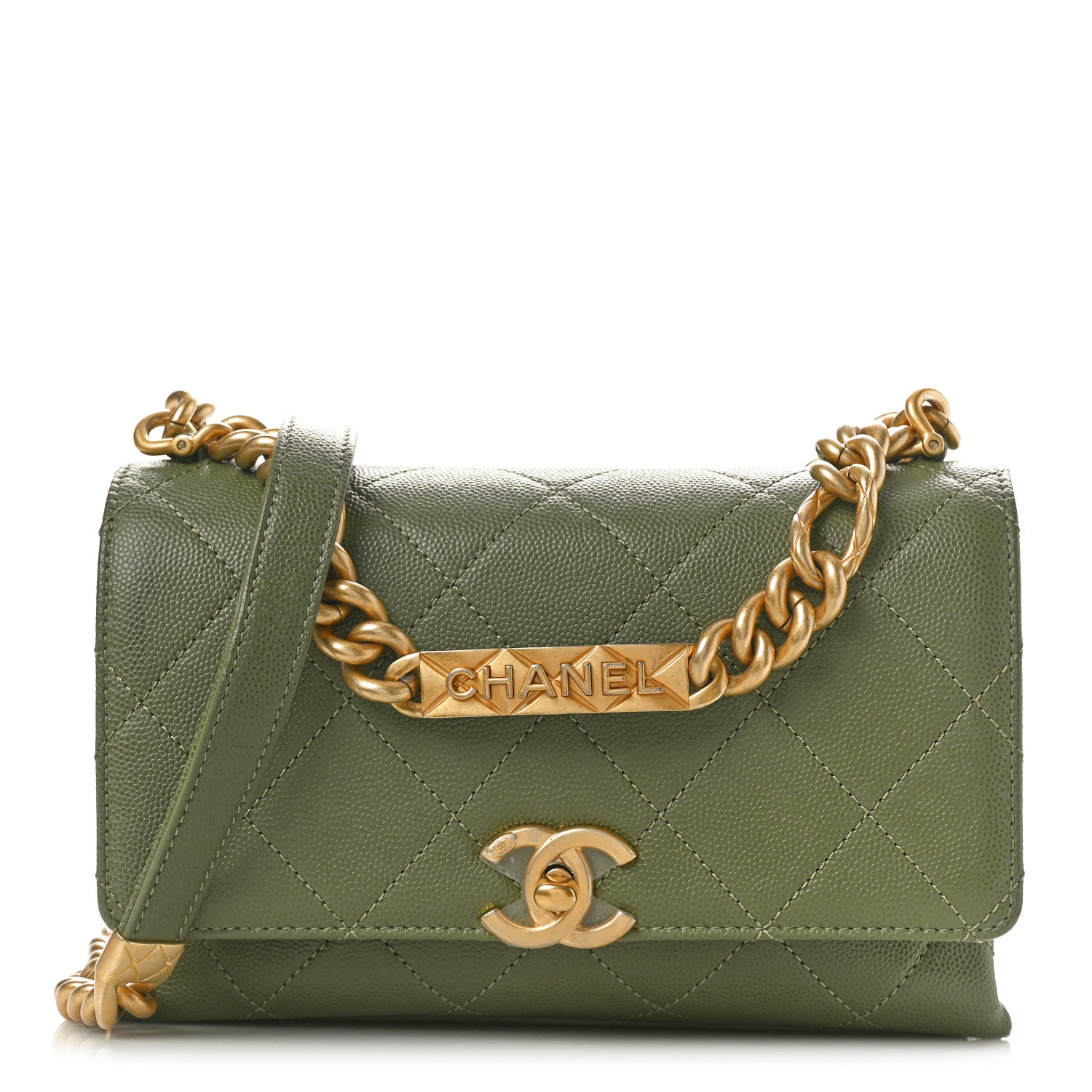 Chanel Caviar Quilted Mini Bracelet On Chain Flap Green 1 of 10