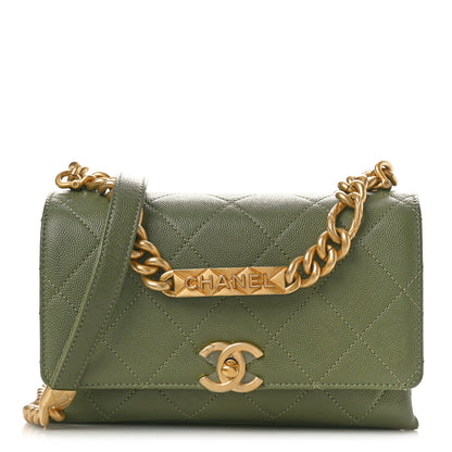 Chanel Caviar Quilted Mini Bracelet On Chain Flap Green 1 of 10