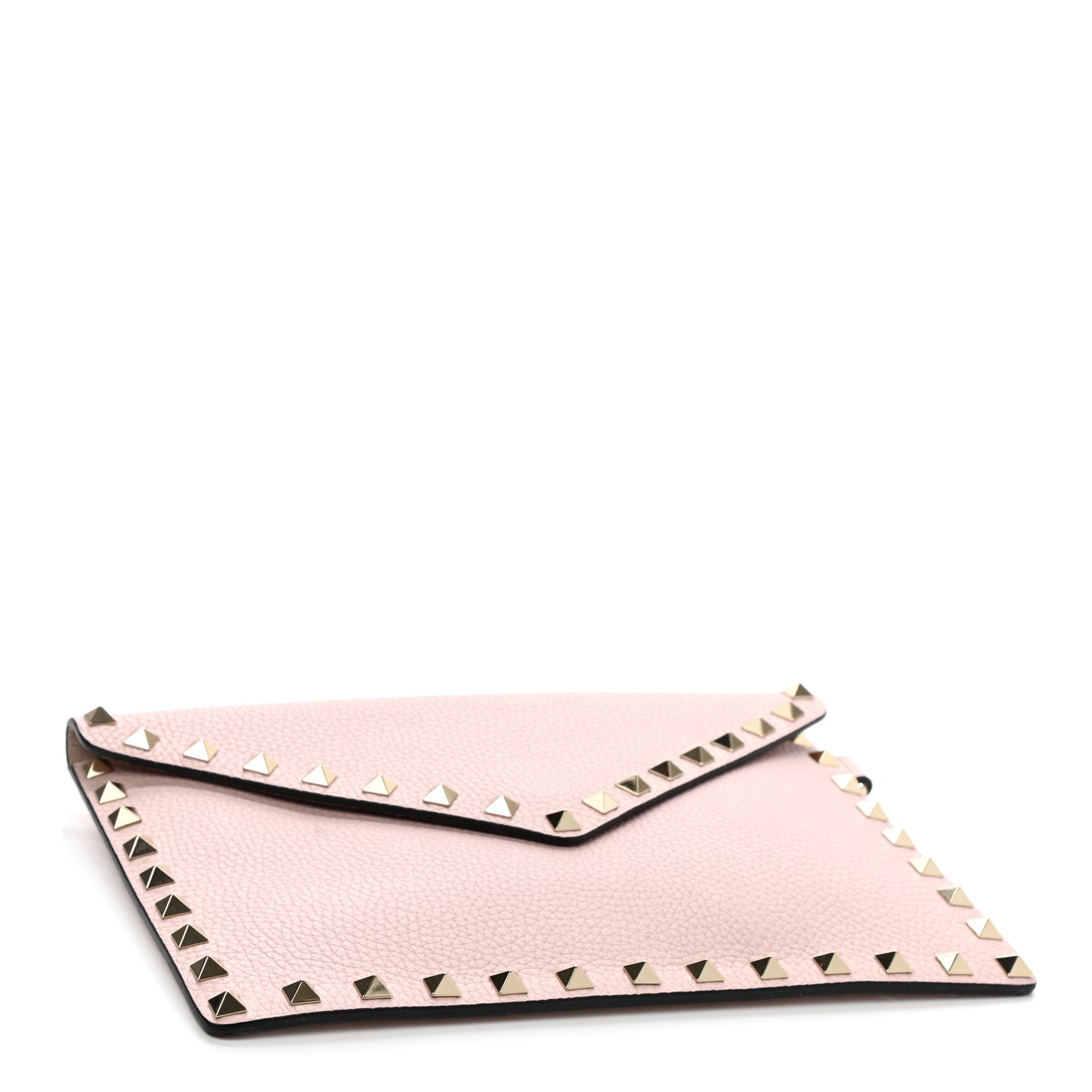 Pebbled Calfskin Medium Rockstud Envelope Flat Wristlet Pouch Water Rose