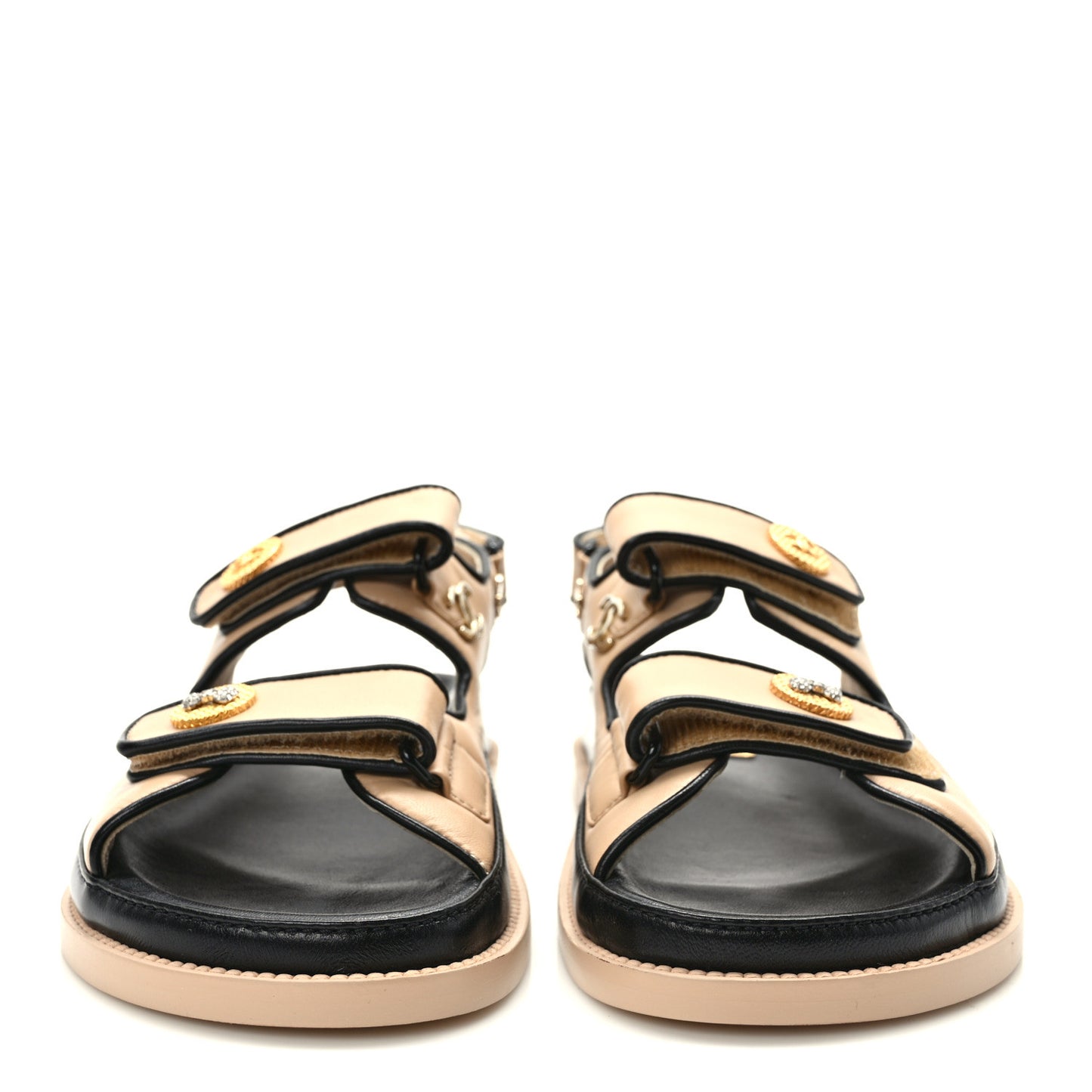 Lambskin Velcro Dad Slide Sandals 38 Beige Black