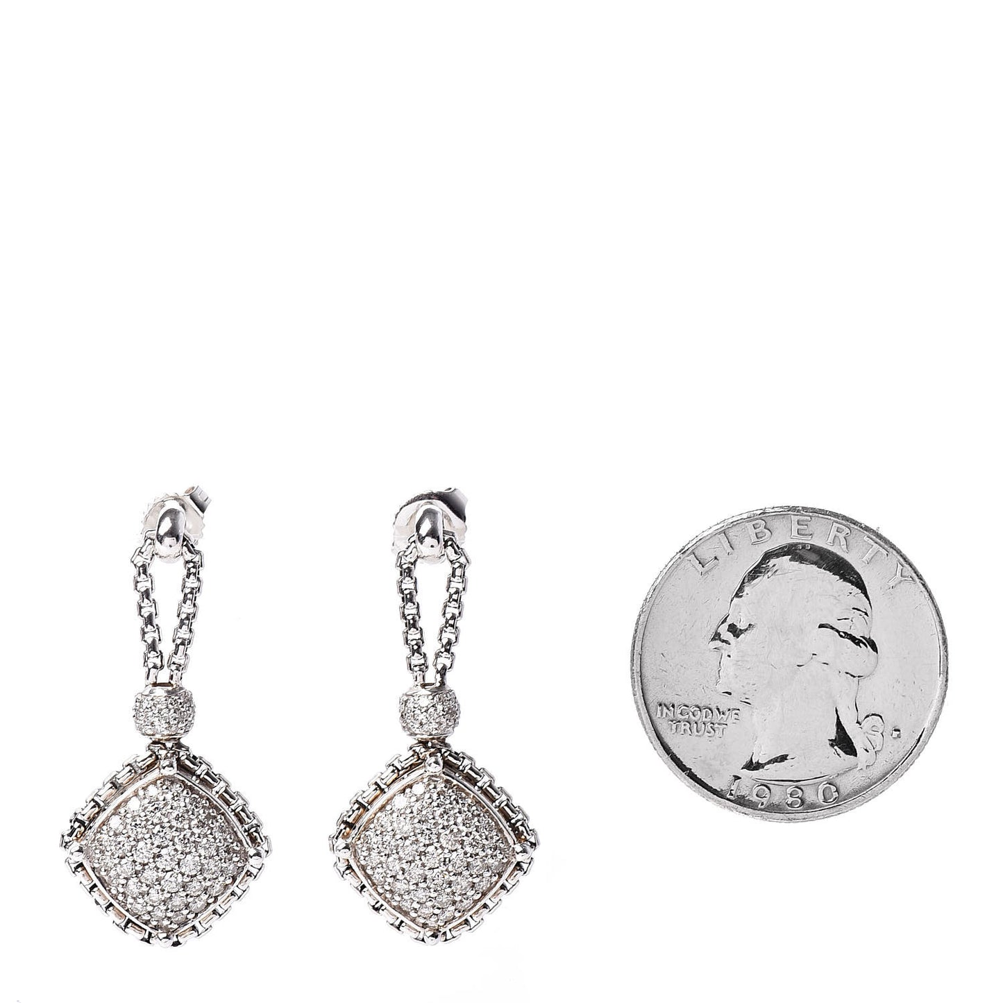 Sterling Silver Diamond Cushion On Point Drop Earrings