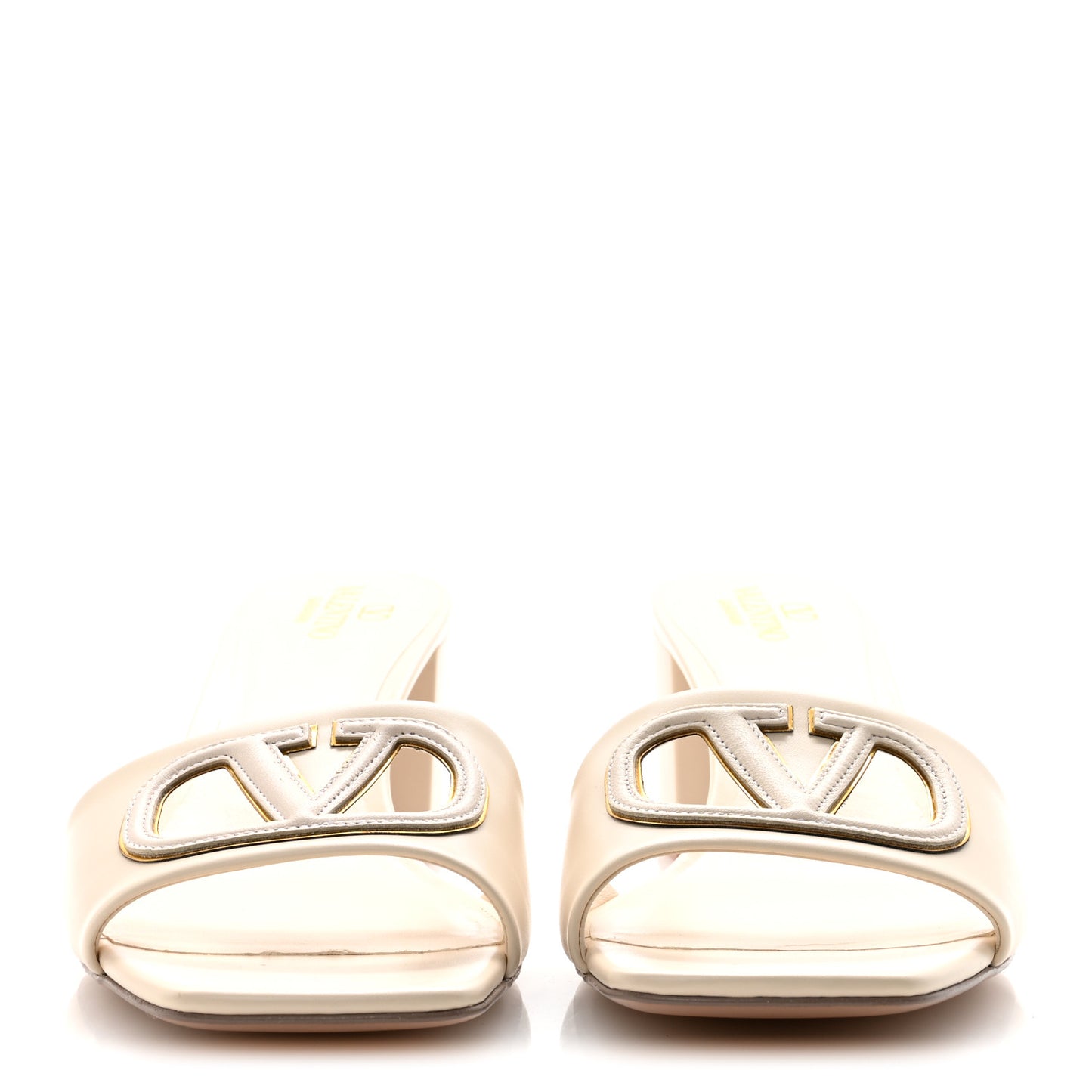 Calfskin Vlogo Cut Out 60mm Slide Sandals 41 Light Ivory