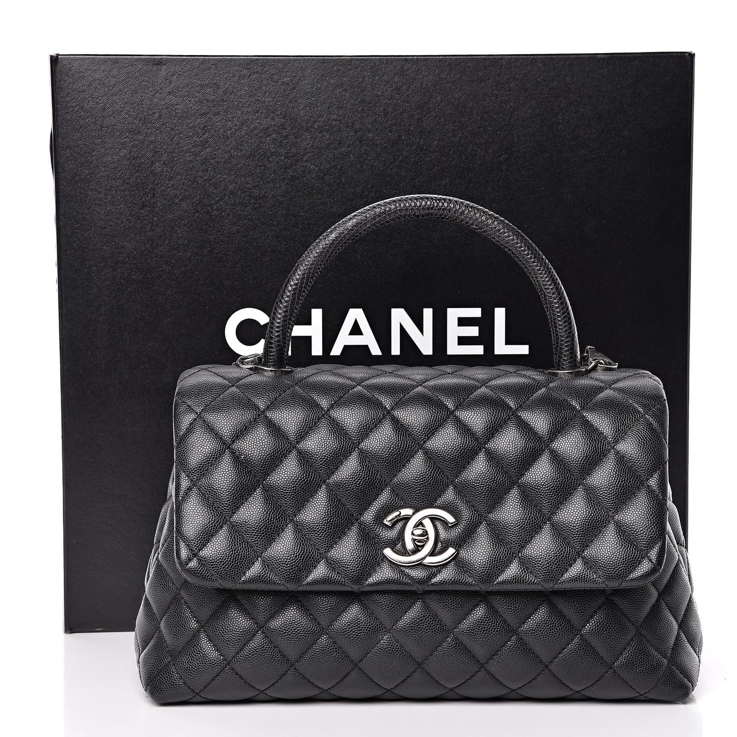 Caviar Lizard Quilted Small Coco Handle Flap Black