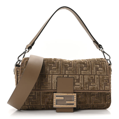 Fendi Velvet Jacquard FF Crystal Baguette Cappuccino 1 of 11