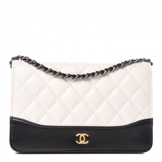 Chanel Aged Calfskin Quilted Gabrielle Wallet On Chain WOC White Black 1 of 9