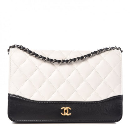 Chanel Aged Calfskin Quilted Gabrielle Wallet On Chain WOC White Black 1 of 9