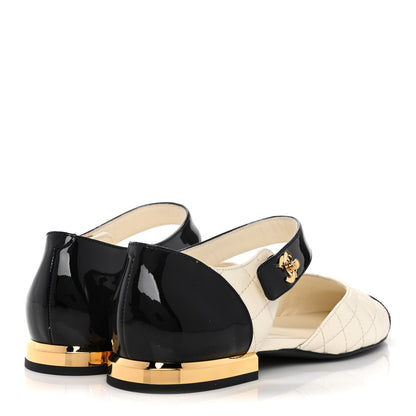 Chanel Patent Lambskin Quilted Cap Toe Ballerina Flats 36 Ivory Black 4 of 9
