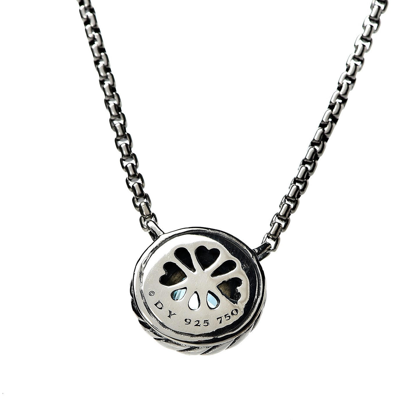 Sterling Silver 18K Yellow Gold Blue Topaz 12mm Cookie Pendant Necklace