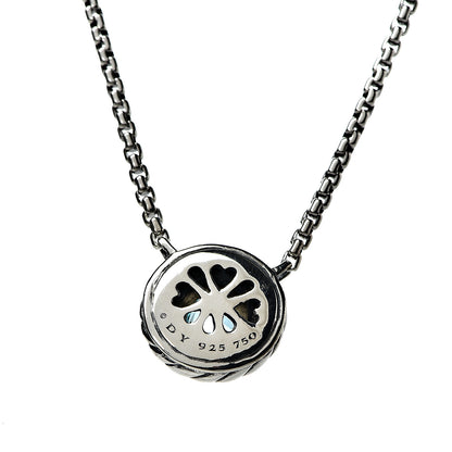 David Yurman Sterling Silver 18K Yellow Gold Blue Topaz 12mm Cookie Pendant Necklace 4 of 5