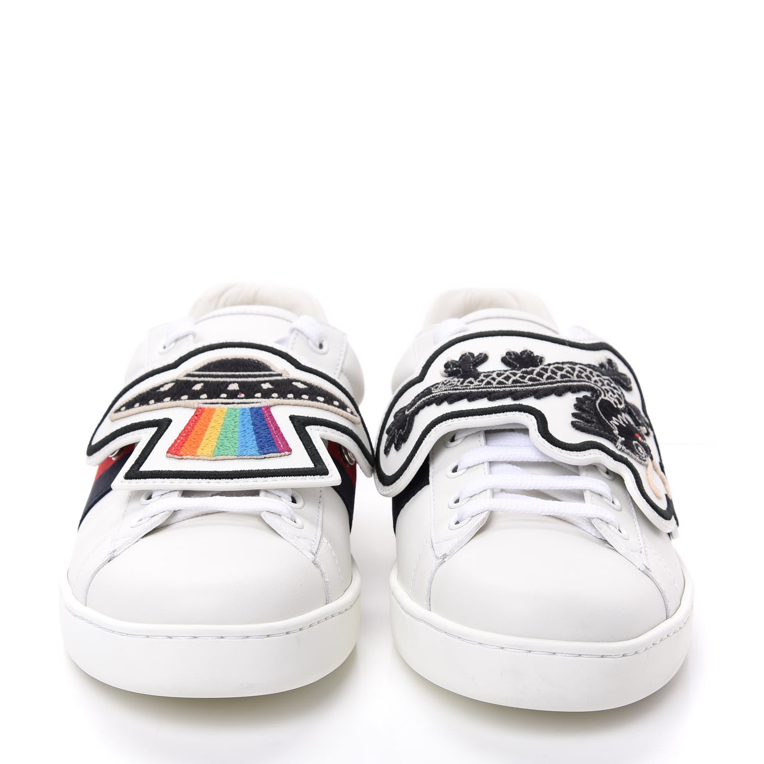 Gucci Calfskin Ayers Web UFO Dragon Embroidered Mens Ace Sneakers 8 White 2 of 11