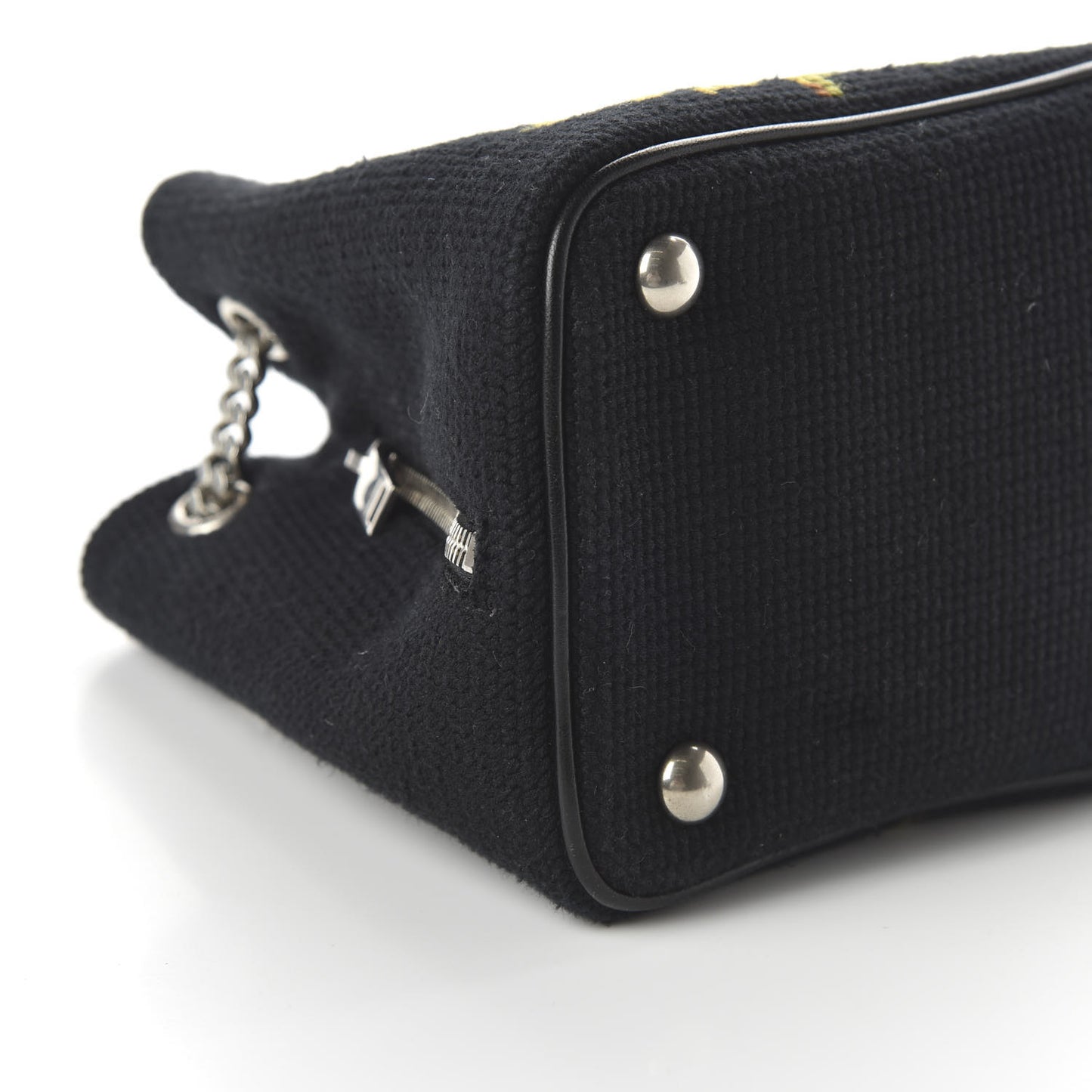 Woven Wool Embroidered Baby Emmanuelle Bucket Bag Black