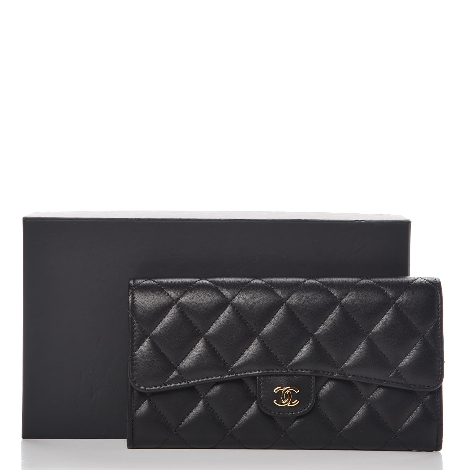 Chanel Lambskin Quilted Large Gusset Flap Wallet Black 9 of 9