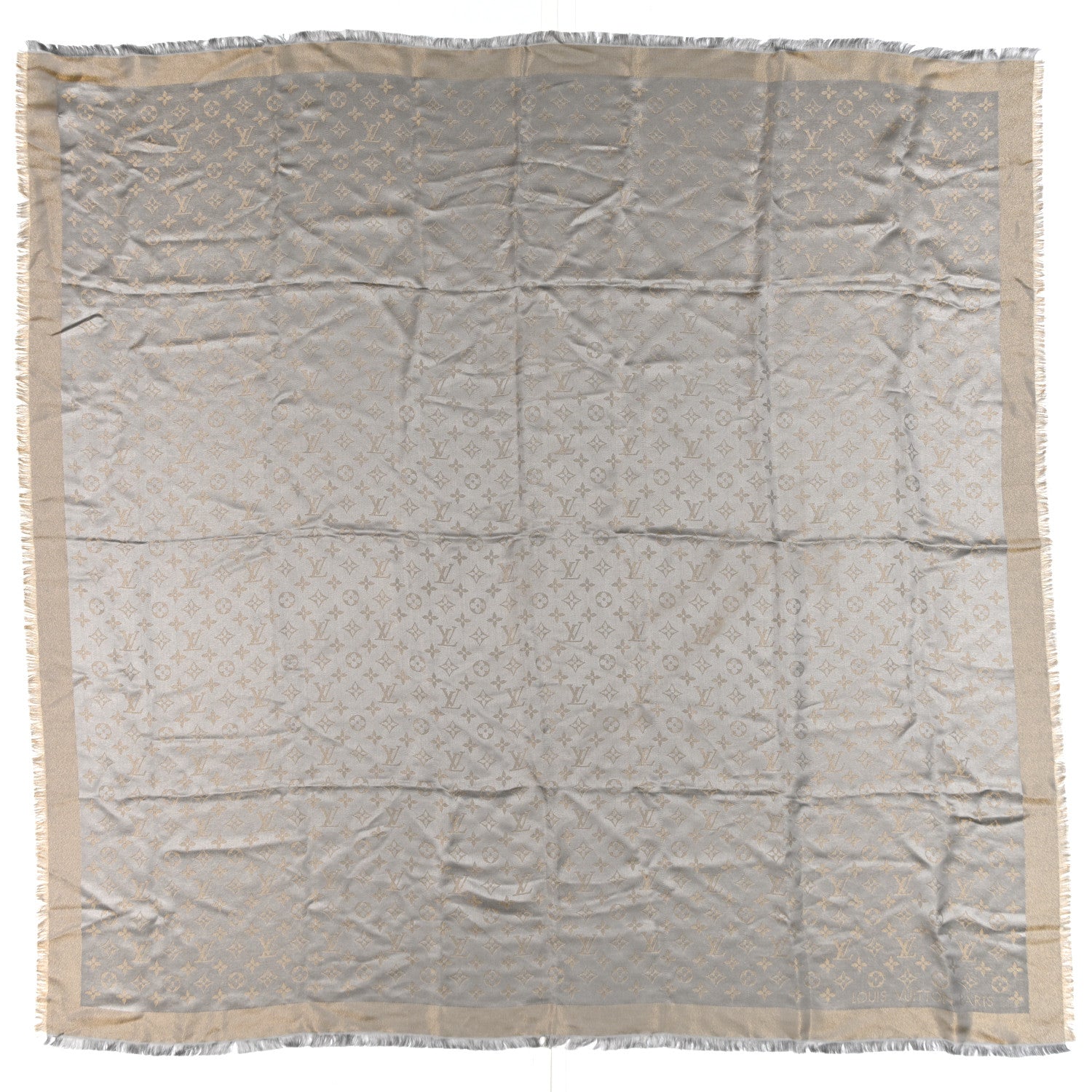 Louis Vuitton Silk Lurex Wool Monogram Shine Shawl Greige 1 of 5