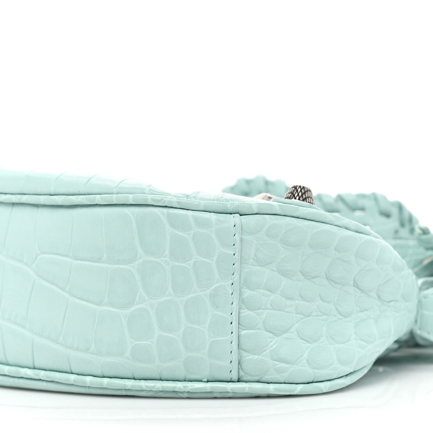 Extra Supple Calfskin Crocodile Embossed Le Cagole Shoulder Bag XS Green Acqua