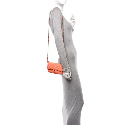 Chanel Lambskin Quilted Flap Phone Holder With Chain Orange 2 of 11