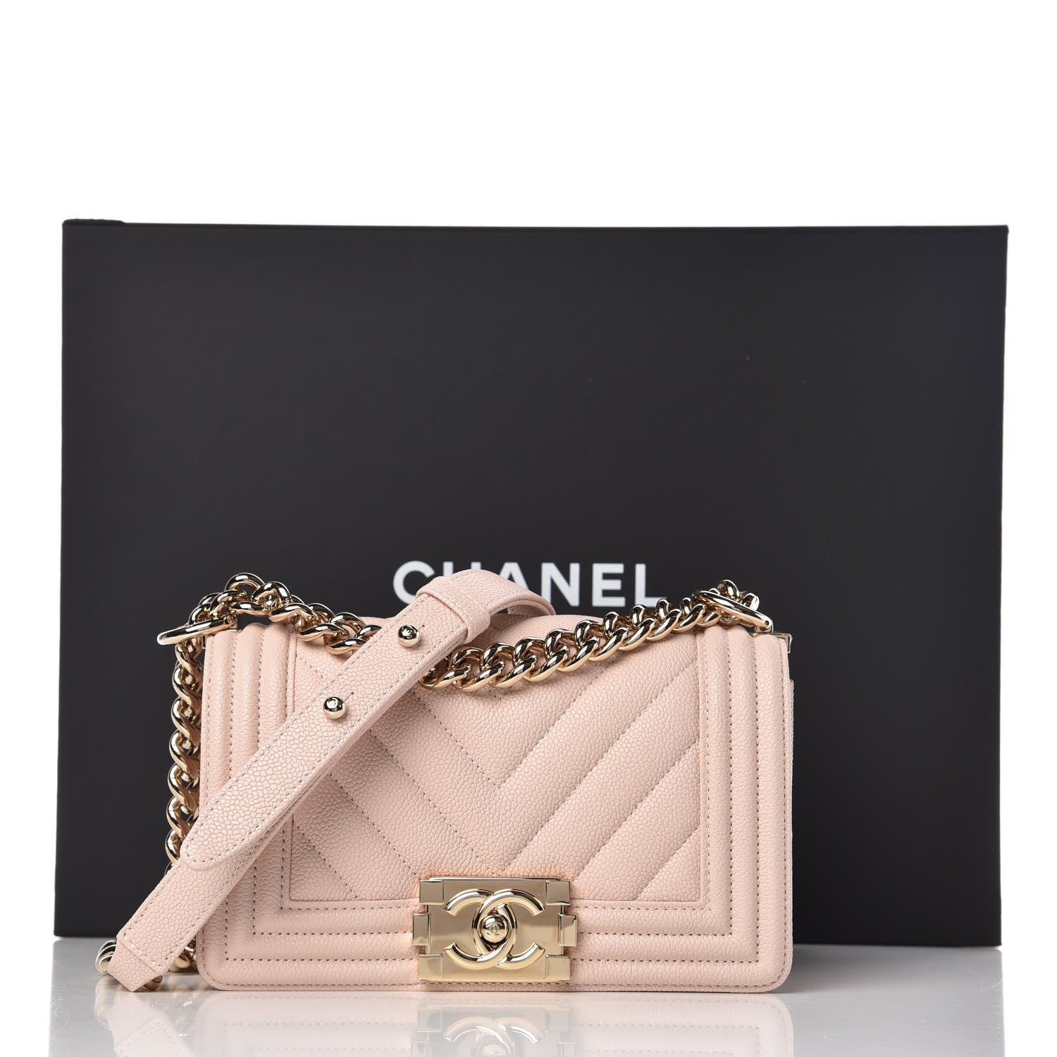 Chanel Caviar Chevron Quilted Small Boy Flap Light Beige 10 of 10
