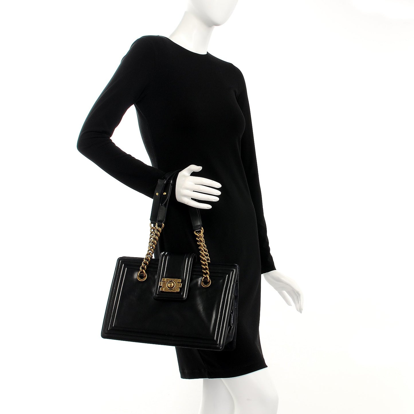Glazed Calfskin Boy Tote Black