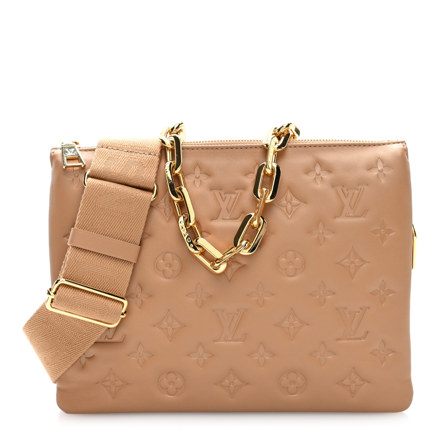 Lambskin Embossed Monogram Coussin PM Camel
