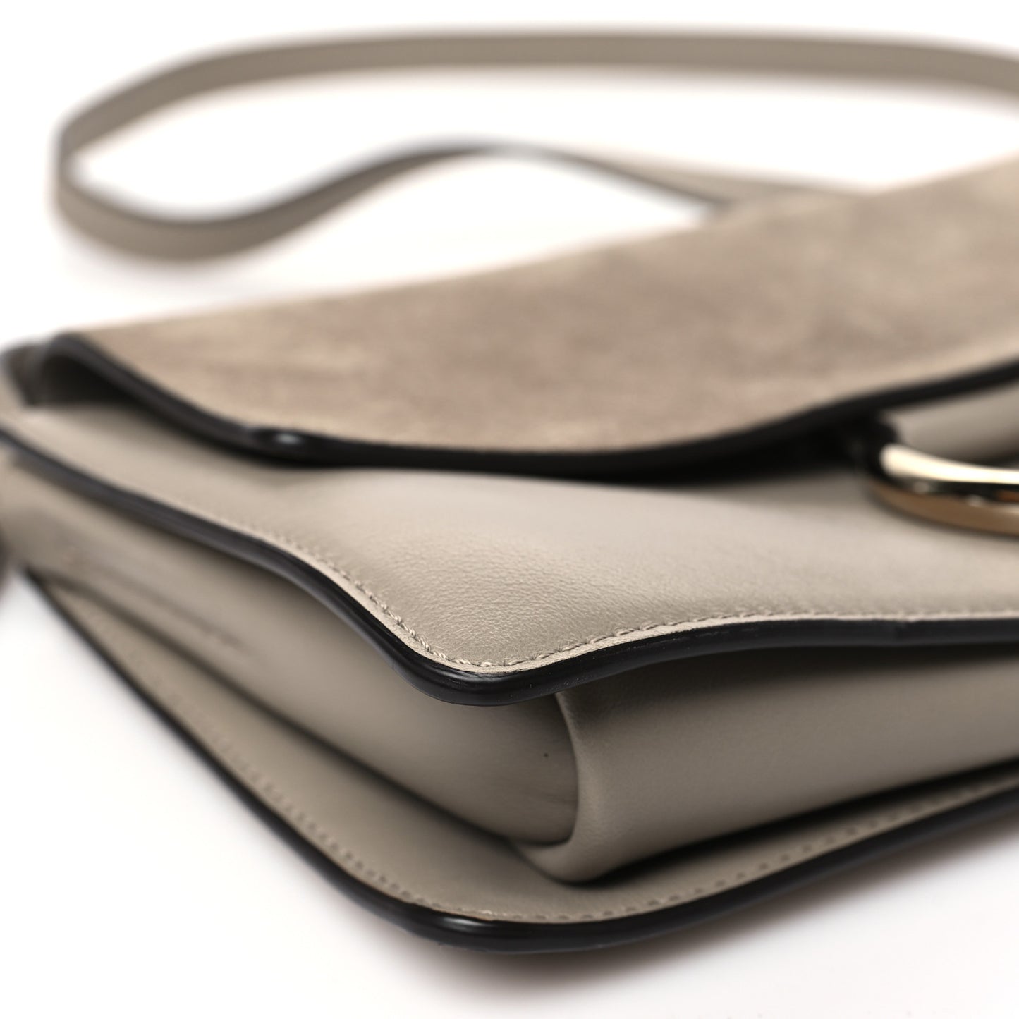 Suede Calfskin Small Faye Shoulder Bag Motty Grey