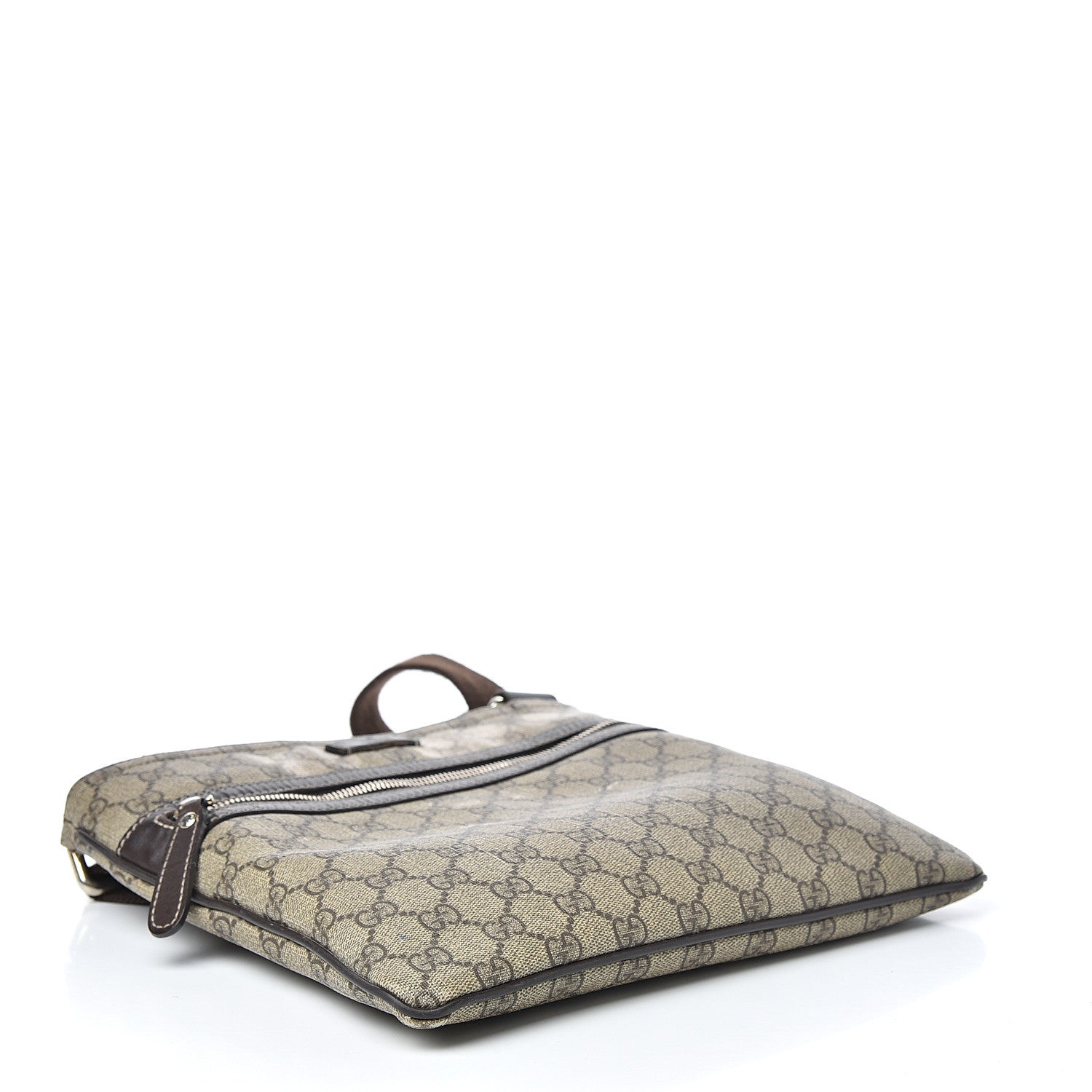 Gucci GG Supreme Monogram Selleria Calfskin Small Flat Side Zip Messenger Bag Beige Ebony Cocoa Dark Chocolate 4 of 23