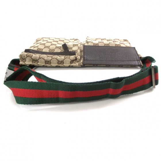 GG Monogram Web Double Pocket Belt Bag Ebony