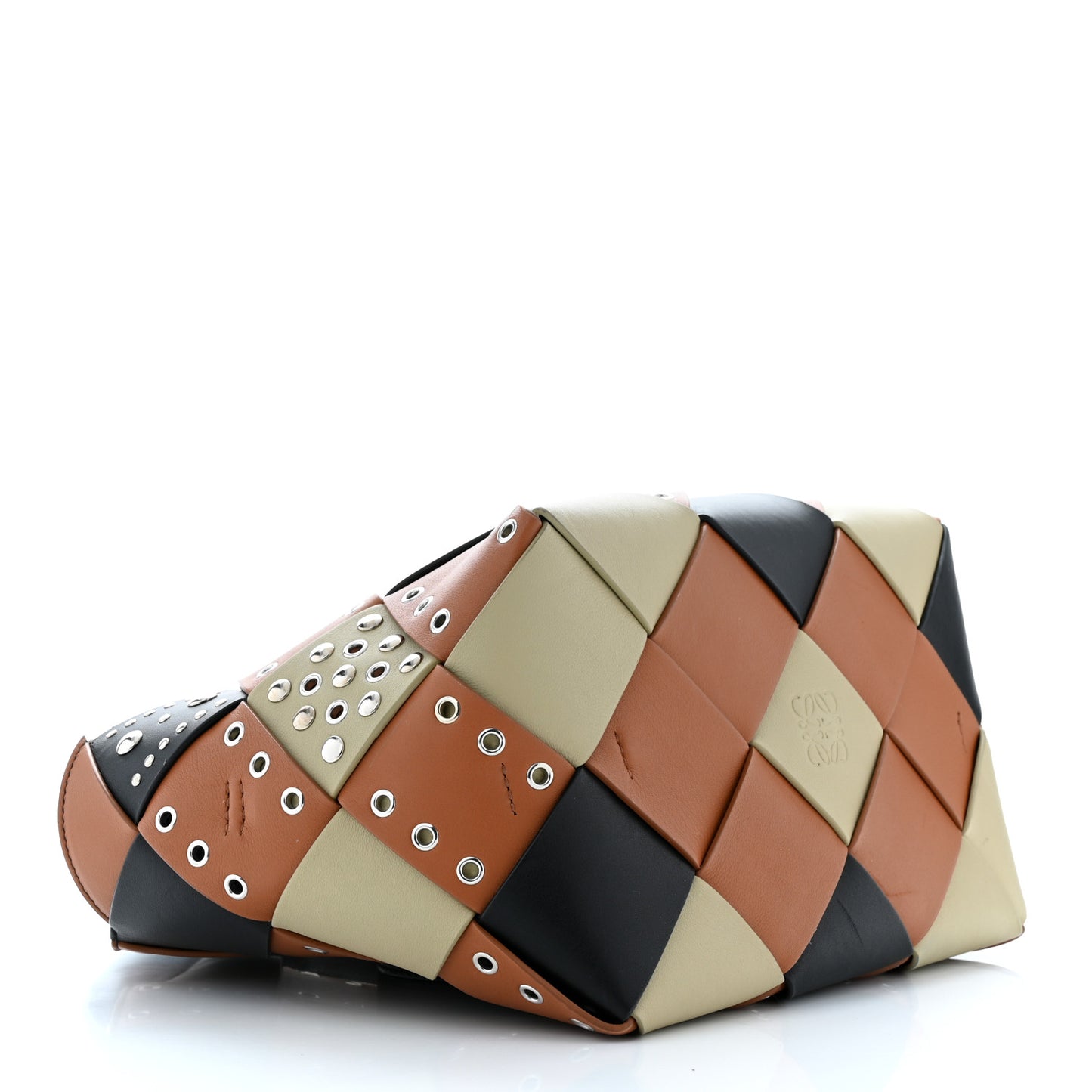 Calfskin Woven Studded Basket Surplus Bag Multicolor