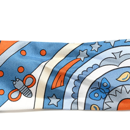 Hermes Silk Les Murmures de la Foret Twilly Bleu Jean Orange 5 of 9