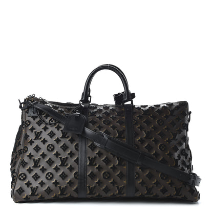 Louis Vuitton Monogram Tuffetage Keepall Triangle Bandouliere 50 Black 1 of 8