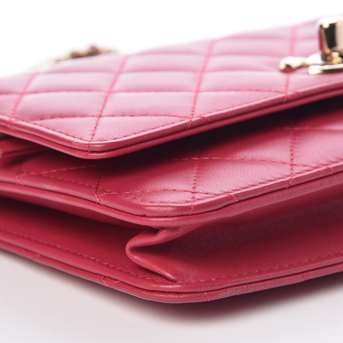 Lambskin Quilted Trendy CC Wallet On Chain WOC Dark Pink